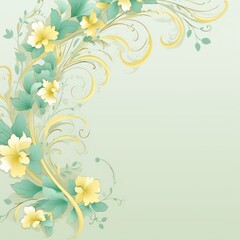light lemonchiffon and pale teal color floral vines boarder style vector illustration