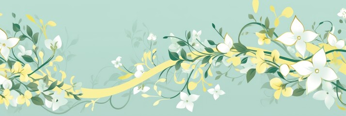 light lemonchiffon and pale teal color floral vines boarder style vector illustration