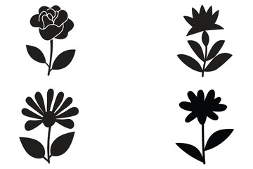 Flower Black Silhouette Icons Vector Set - obrazy, fototapety, plakaty