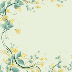 light lemonchiffon and pale teal color floral vines boarder style vector illustration