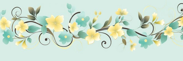 Fototapeta na wymiar light lemonchiffon and pale teal color floral vines boarder style vector illustration