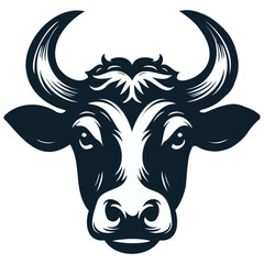 Striking black and white illustration of a cow's head, artfully stylized with detailed linework that captures the serene and robust essence of the animal. This piece combines a modern design approach 