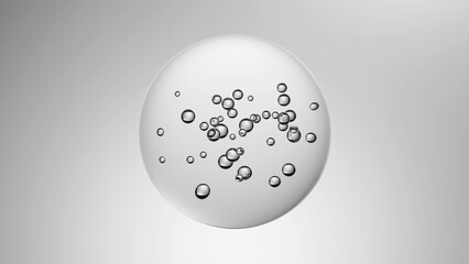 Realistic serum drops on grey surface background, illustration of 3d liquid blobs with gel, oil, collagen, jelly, water texture and glossy surface. Cosmetic beauty care product.