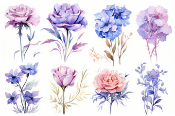 Romantic Botanical Watercolor Floral Illustration on Vintage Wedding Invitation Card