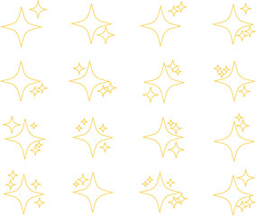 Retro futuristic sparkle icons collection. Set of star shapes. Abstract cool shine effect sign yellow line  vector design . Templates for design, posters, projects, banners, logo, business cards