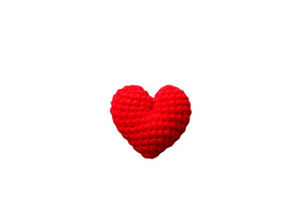 Handmade crochet knit red heart shape on transparent background. valentines day