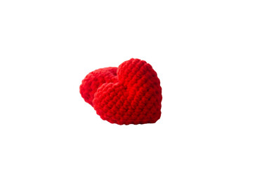 Handmade crochet knit red heart shape on transparent background. valentines day. amigurumi