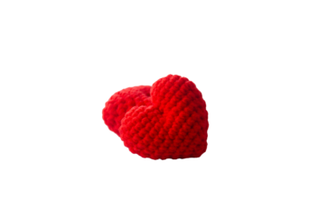Handmade crochet knit red heart shape on transparent background. valentines day. amigurumi