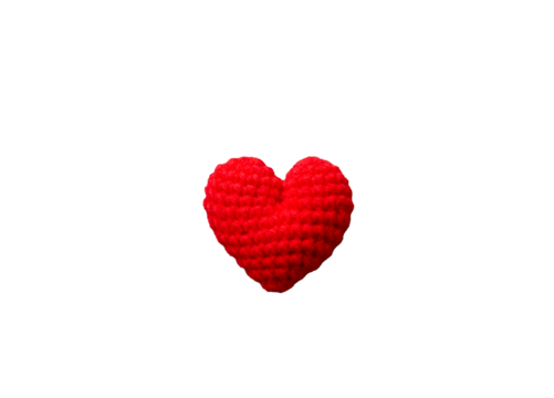 Handmade crochet knit red heart shape on transparent background. valentines day