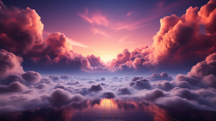 Beautiful pink clouds background for product display. Generative ai.