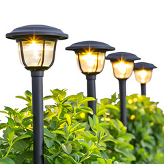 Solar-powered garden lights isolated on white background, png
