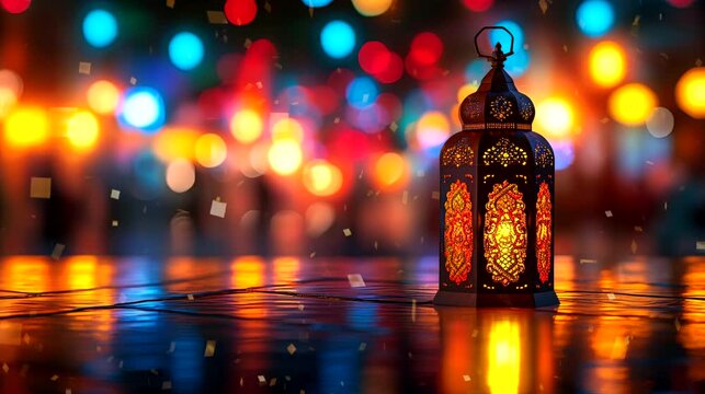 Animation of arabic lantern looping, islamic concept. Ramadan and Eid al-Fitr.  Seamless looping 4k time-lapse virtual video animation background