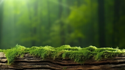 Green mossy log background for product display montages.