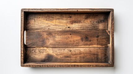 Wooden tray tray, background. Copy space. Top view.