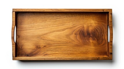 Wooden tray tray, background. Copy space. Top view.