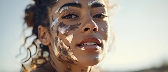 Close up portrait of a beautiful young woman with vitiligo on her face. Skin care concept.