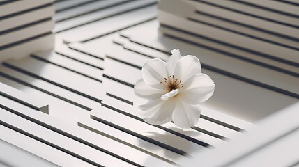 A delicate flower blooming amidst a sea of straight lines.