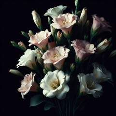 Lysianthus isolated on black background. Flowers and plants in spring. AI generated