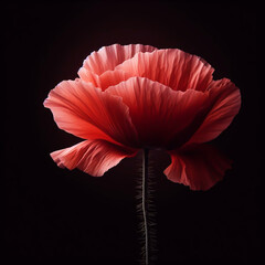 Red poppy isolated on black background. Flowers and plants in spring. AI generated