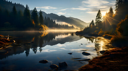 sunset over lake