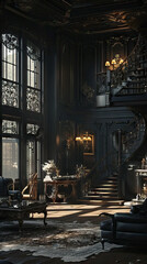 Obraz premium Gothic Glamour: An Interior with Dark Accents and Dramatic Lighting, Conveying Gothic Elegance