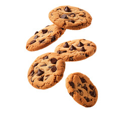 Falling chocolate chip cookies Isolated on white background