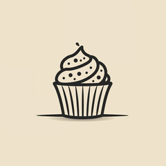 single line trendy minimalist cupcake logo sign with silhouette for conspicuous flat modern logotype design