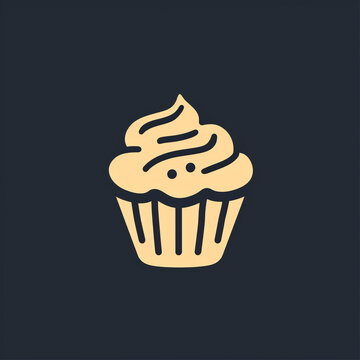 single line trendy minimalist cupcake logo sign with silhouette for conspicuous flat modern logotype design
