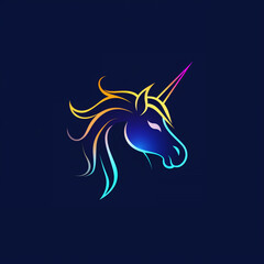 single line trendy minimalist unicorn head logo sign with silhouette for conspicuous flat modern logotype design
