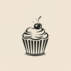 single line trendy minimalist cupcake logo sign with silhouette for conspicuous flat modern logotype design