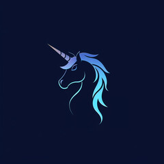 single line trendy minimalist unicorn head logo sign with silhouette for conspicuous flat modern logotype design