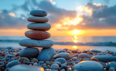 Deurstickers zen stones on the beach © Denis