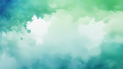 blue green and white watercolor background with abstract cloudy sky concept with color splash design and fringe bleed stains and blobs