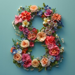 Number 8 made from flowers. Congratulations on International Women's Day.