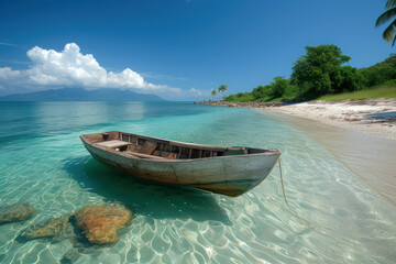 Naklejka na ściany i meble boat on the sea. travel catalogue photography of madagascar, Zanzibar 