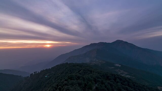 Winter Line Sunset Timelapse in Mussoorie Hills, Uttrakhand