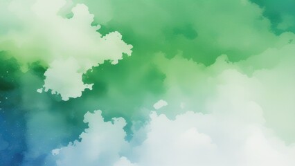Obraz premium blue green and white watercolor background with abstract cloudy sky concept with color splash design and fringe bleed stains and blobs