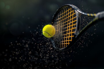 tennis racket impact on tennis ball. stop motion.