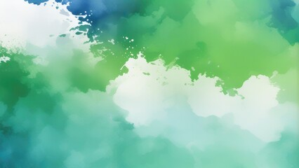 blue green and white watercolor background with abstract cloudy sky concept with color splash design and fringe bleed stains and blobs