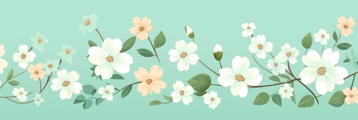 Fototapeta na wymiar Mint green vector illustration cute aesthetic old topaz paper with cute topaz flowers
