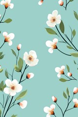 Naklejka na ściany i meble Mint green vector illustration cute aesthetic old topaz paper with cute topaz flowers