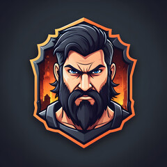 Beard man face mascot logo for gamers, vector, illustration, 3d 