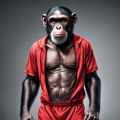 chimpanzee portrait ai with red track suit