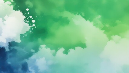 Obraz premium blue green and white watercolor background with abstract cloudy sky concept with color splash design and fringe bleed stains and blobs