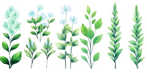 Mint several pattern flower, sketch, illust, abstract watercolor, flat design