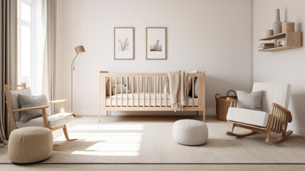 Fototapeta na wymiar Serenity for little ones with Scandinavian charm and simplicity of clean lines, muted tones, and natural textures.