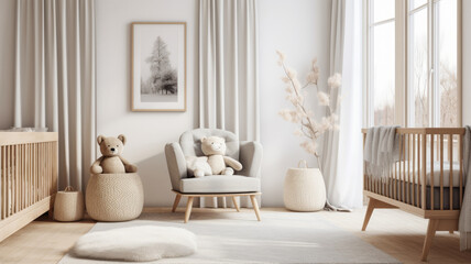 Serenely charming Scandinavian nursery with clean lines, muted tones, and natural textures.