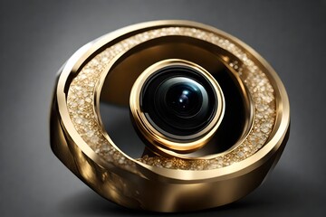 A visually striking image of a gold ring with a modern twist, the HD camera capturing the sleek design and reflective surfaces in stunning