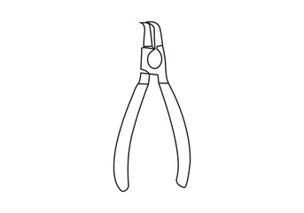 cutting pliers in Continuous one line drawing support, maintenance. Hand drawn vector illustration
