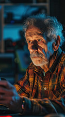 Experienced Gamer: An Older Man Engages in Computer Gaming, Embracing the Concept of Senior Gamers and the Continuing Passion for Video Games Among Older Generations.